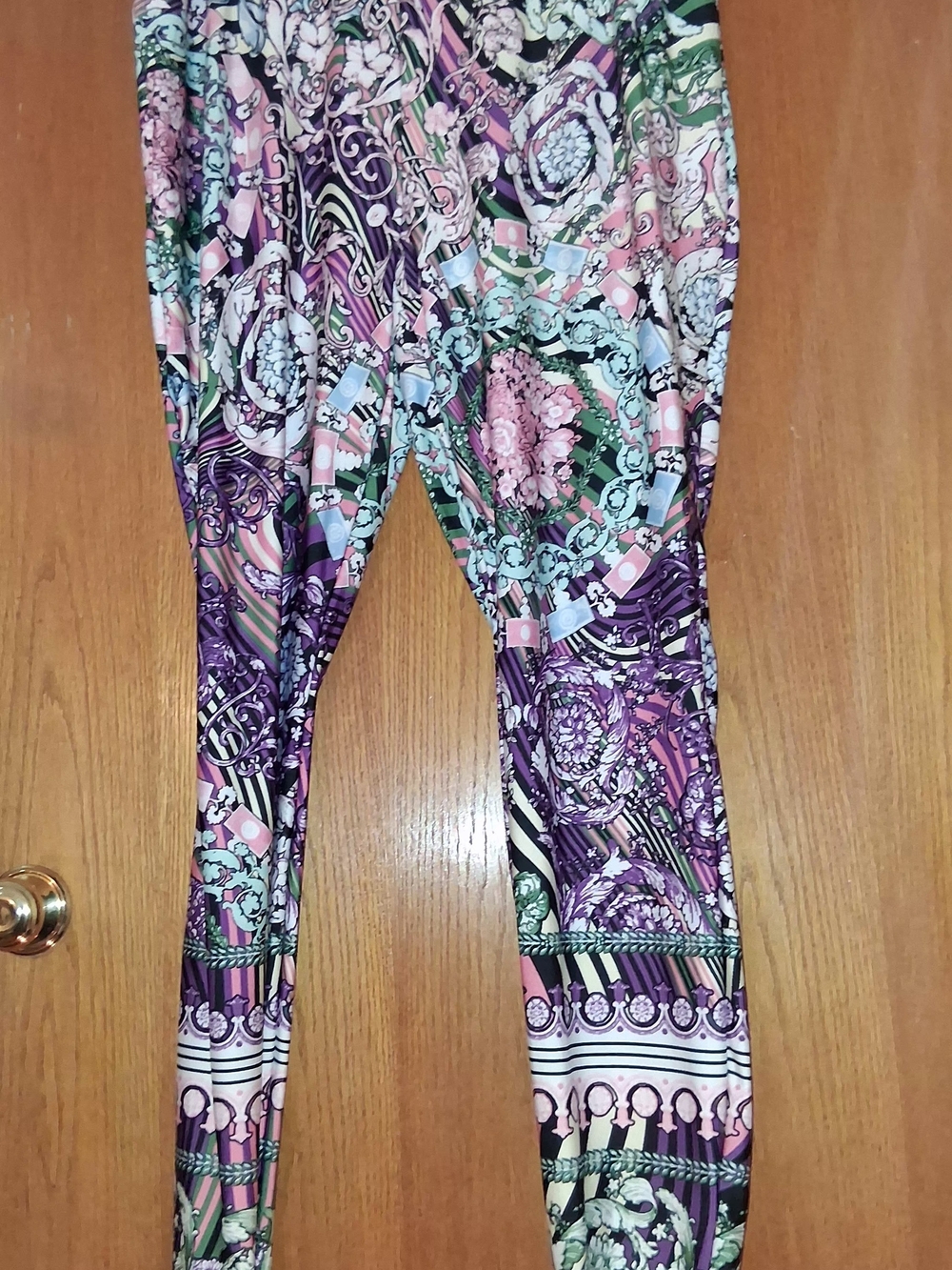 Ashley Stewart Purple, Pink & Green Printed Plus Size Leggings